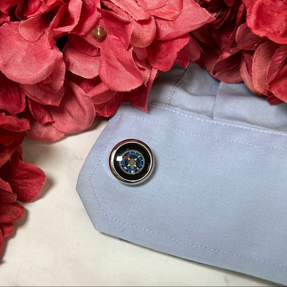 Unique Round Black and Blue Navigation Compass Silver Cufflinks - Picture 10 of 17